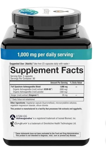 Youtheory Ashwagandha 1,000 mg Daily Adaptogen Formula 180 Vegetarian Capsules 5