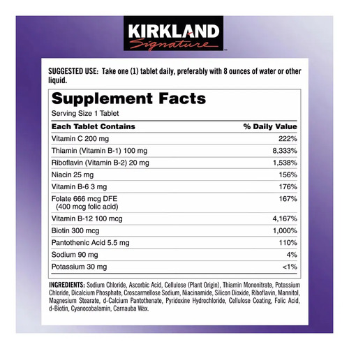 Kirkland Signature Super B-complex Con Electrolitos 500 Tab Sin Sabor 3