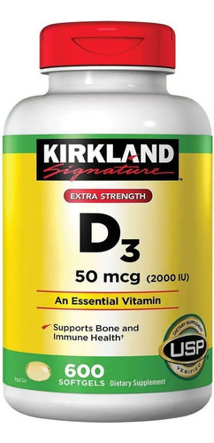 Vitamina D3 Kirkland Signature En Cápsula Sin Sabor De 600 Un