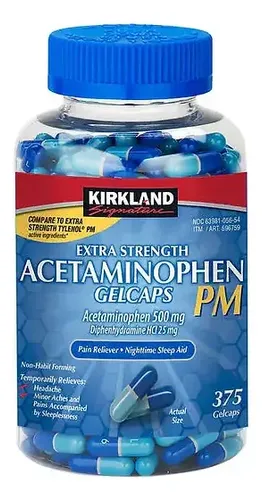 Kirkland Signature Acetaminophen PM Extra Strength 500 mg 375 Gel Caps