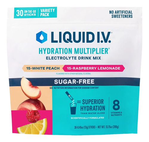 Liquid I.v. Electrolitos Sin Azúcar Durazno Frambuesa 30 Pzas 2