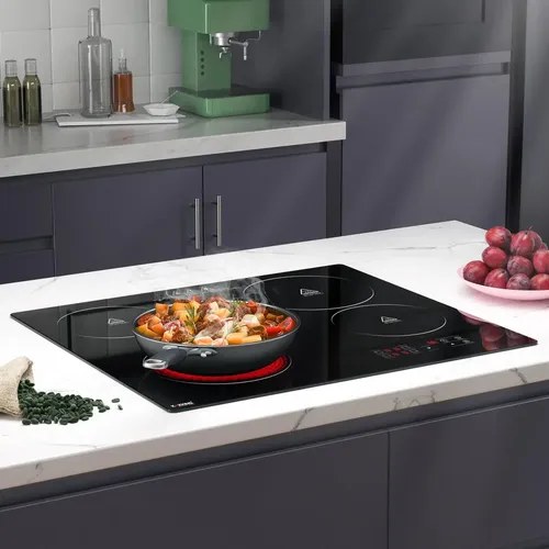 Parrilla Eléctrica Vitrocerámica 4 Quemadores Empotrable Negro