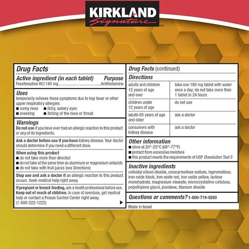 Kirkland Signature Aller-Fex Antihistamine 180 mg 180 tabletas 4