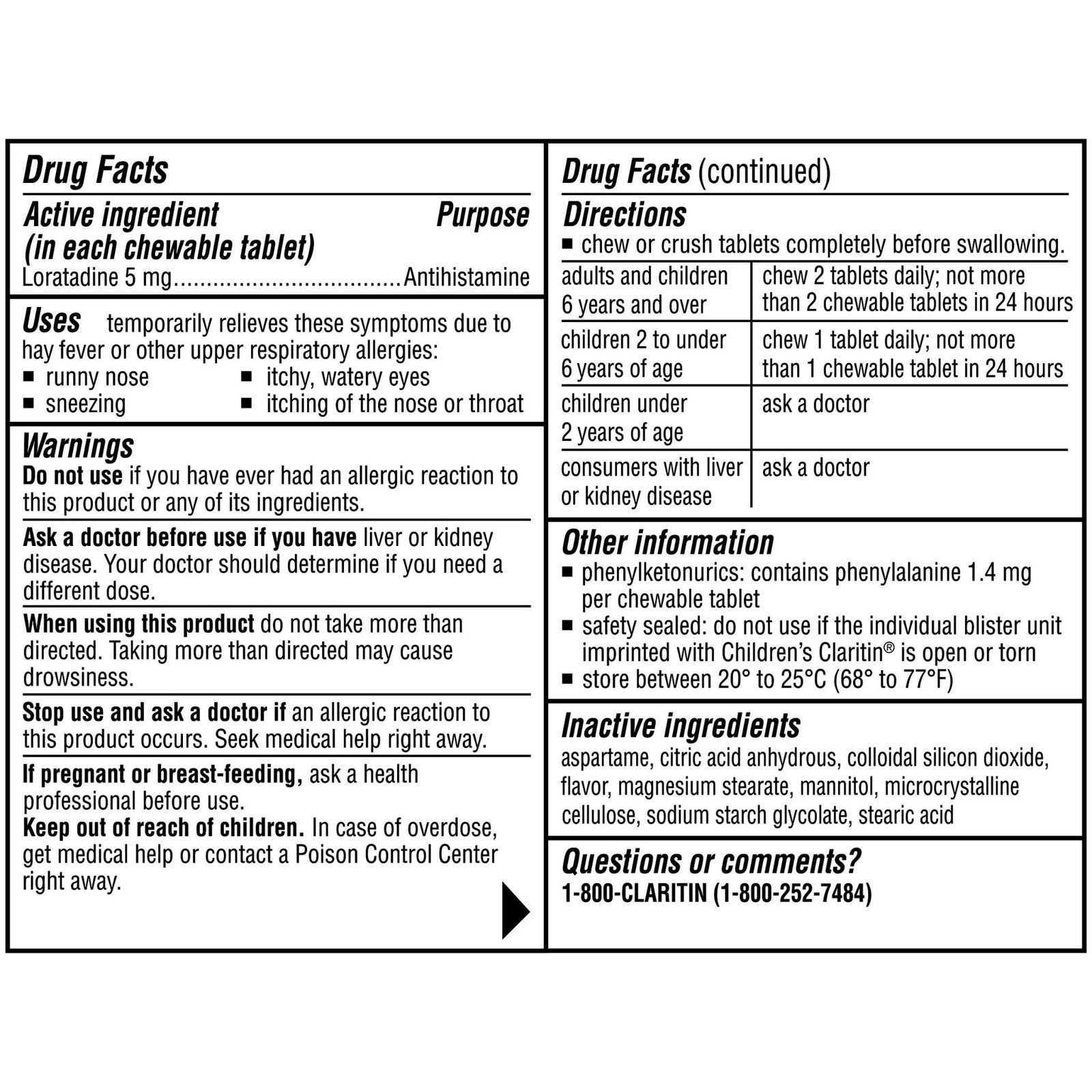 Children's Claritin Loratadina 5 Mg Masticable Sabor Uva, 2 Frascos De 40 Tabletas - Bayer Healthcare 5
