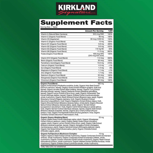 Multivitamínico Orgánico Kirkland Signature 80 Tabletas Sin Sabor 3