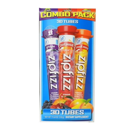 Zipp Fizz Grape Fruit Punch & Peach Mango Combo Pack B12 Energy 30 Tubes