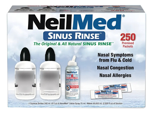Irrigador Nasal Neilmed Sinus Rinse 2 Botellas 240ml + Spray 75ml + 250 Sobres Blanco