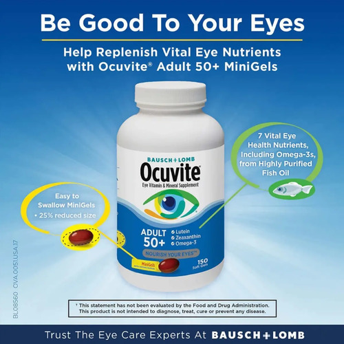 Ocuvite Adult 50+ Vitaminas Ojos Bausch Lomb 150 Softgels Sin Sabor 4