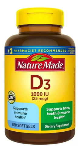 Nature Made Vitamina D3 25mcg 1000iu - 650 Softgels Sin Sabor 3