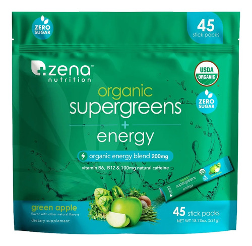 Zena Organic Super Greens Powder Packets, 45 Count