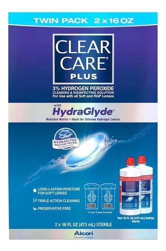 Líquido Clear Care Plus Hydraglyde Alcon 2 Pack 16oz