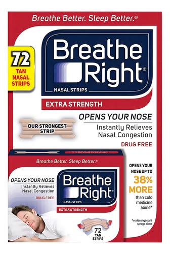 Breathe Right Tiras Nasales Color Piel Con 72pz 2