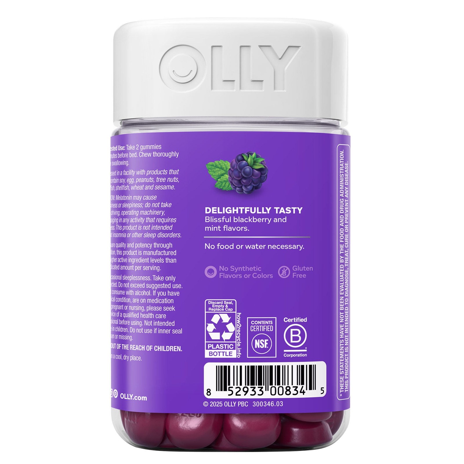 Olly Sleep Melatonina Premium 110 Gomitas Sabor Mora Zen Mora 5