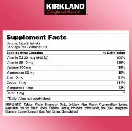 Kirkland Signature Calcium Citrate Magnesium and Zinc 500 Tablets 4