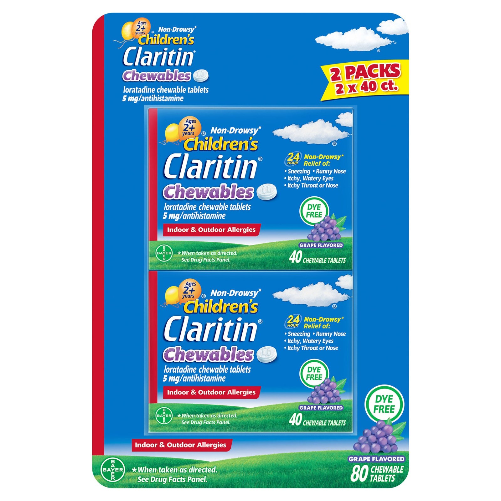 Children's Claritin Loratadina 5 Mg Masticable Sabor Uva, 2 Frascos De 40 Tabletas - Bayer Healthcare 2