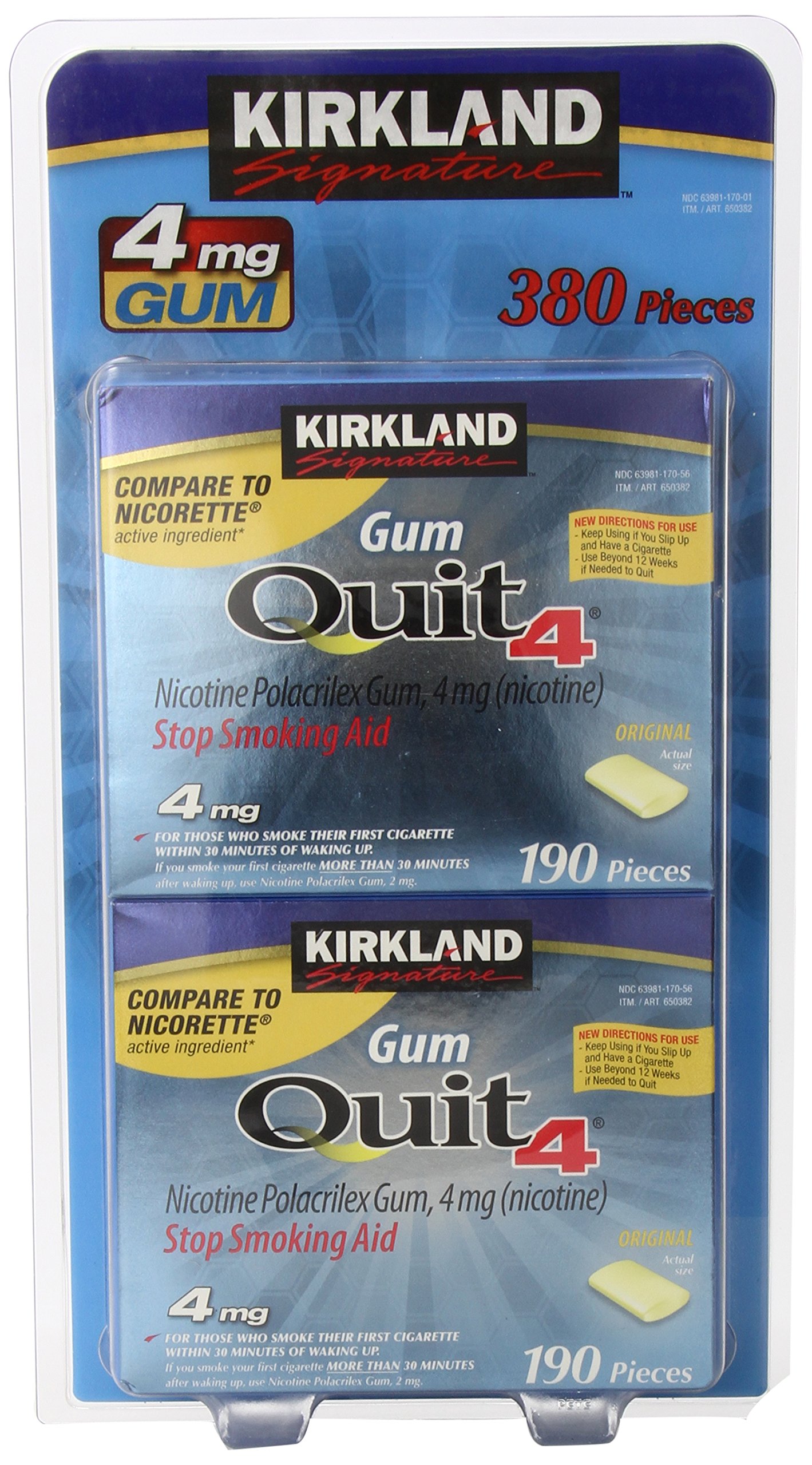 Kirkland Signature Quit 4 Gum Nicotina Polacrilex 4 mg, 380 Piezas
