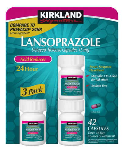Kirkland Signature Lansoprazol 15 mg Reductor de Ácido 42 Cápsulas (Paquete de 3)
