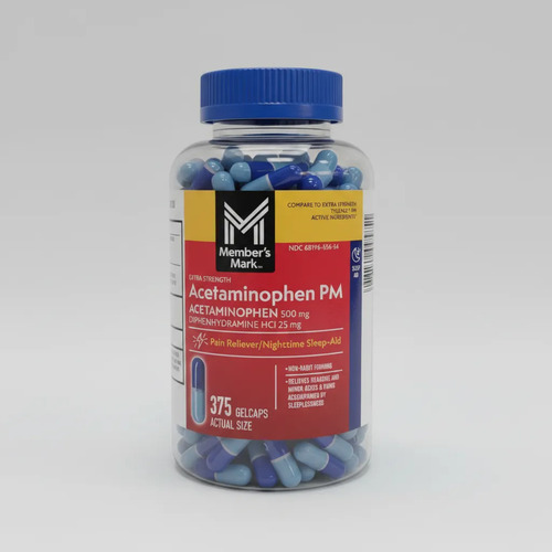 Member's Mark Extra Strength Acetaminophen PM 500 mg, 375 Gelcaps
