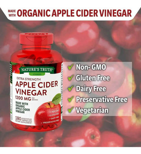 Natures Truth Vinagre De Manzana 1200mg 180 Caps Sabor Sin Sabor 5