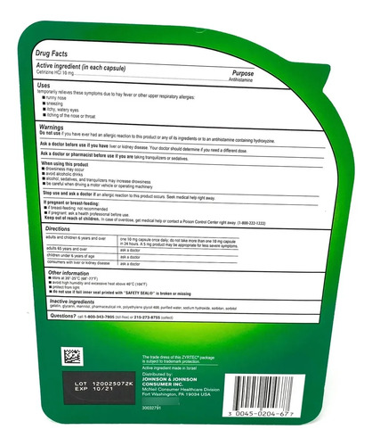 Zyrtec Allergy 10 mg Liquid Gels 65 Capsules 3