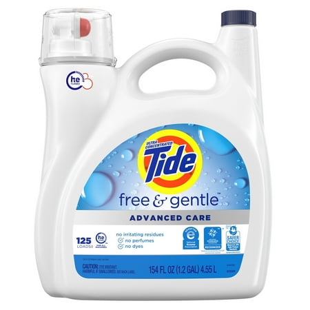 Tide Advanced Care Liquid Laundry Detergent Free & Gentle 125 Loads 154 Fl Oz