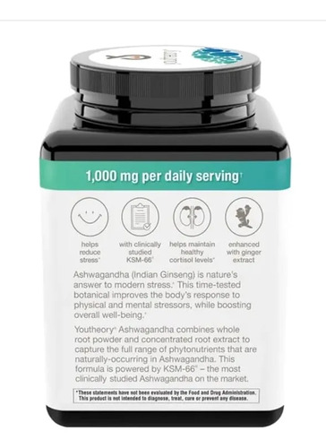 Youtheory Ashwagandha 1,000 mg Daily Adaptogen Formula 180 Vegetarian Capsules 4
