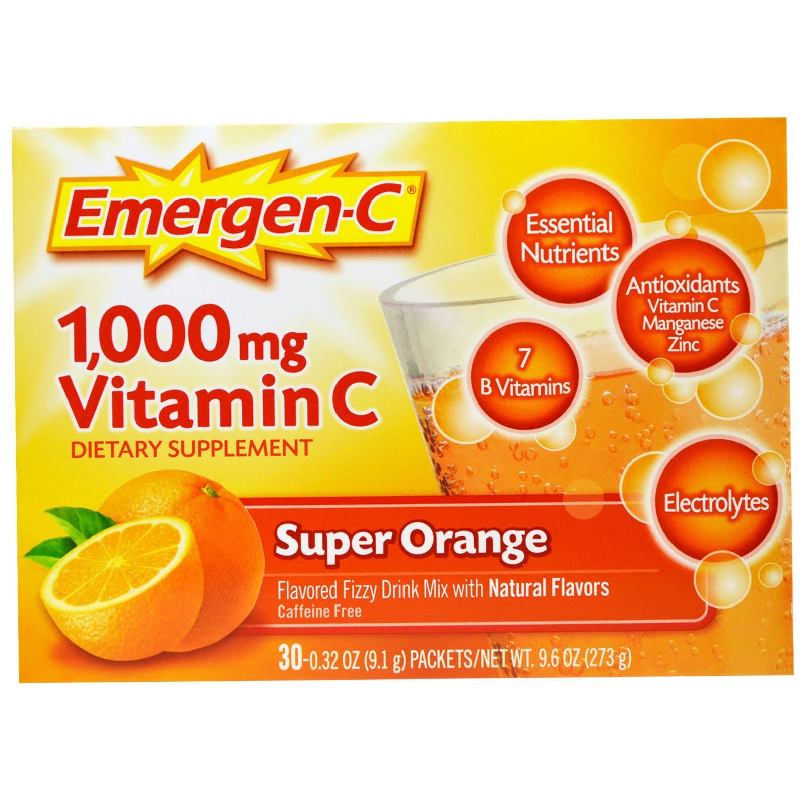 Emergen-c Vitaminas, Sabor Naranja Y Raspberry, 90 Sobres Naranja Y Frambuesa