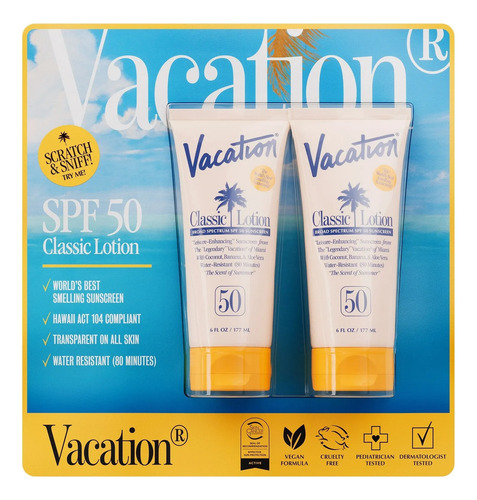 Pack 2 Protector Solar Vacation Spf 50 Locion Clasica 6oz