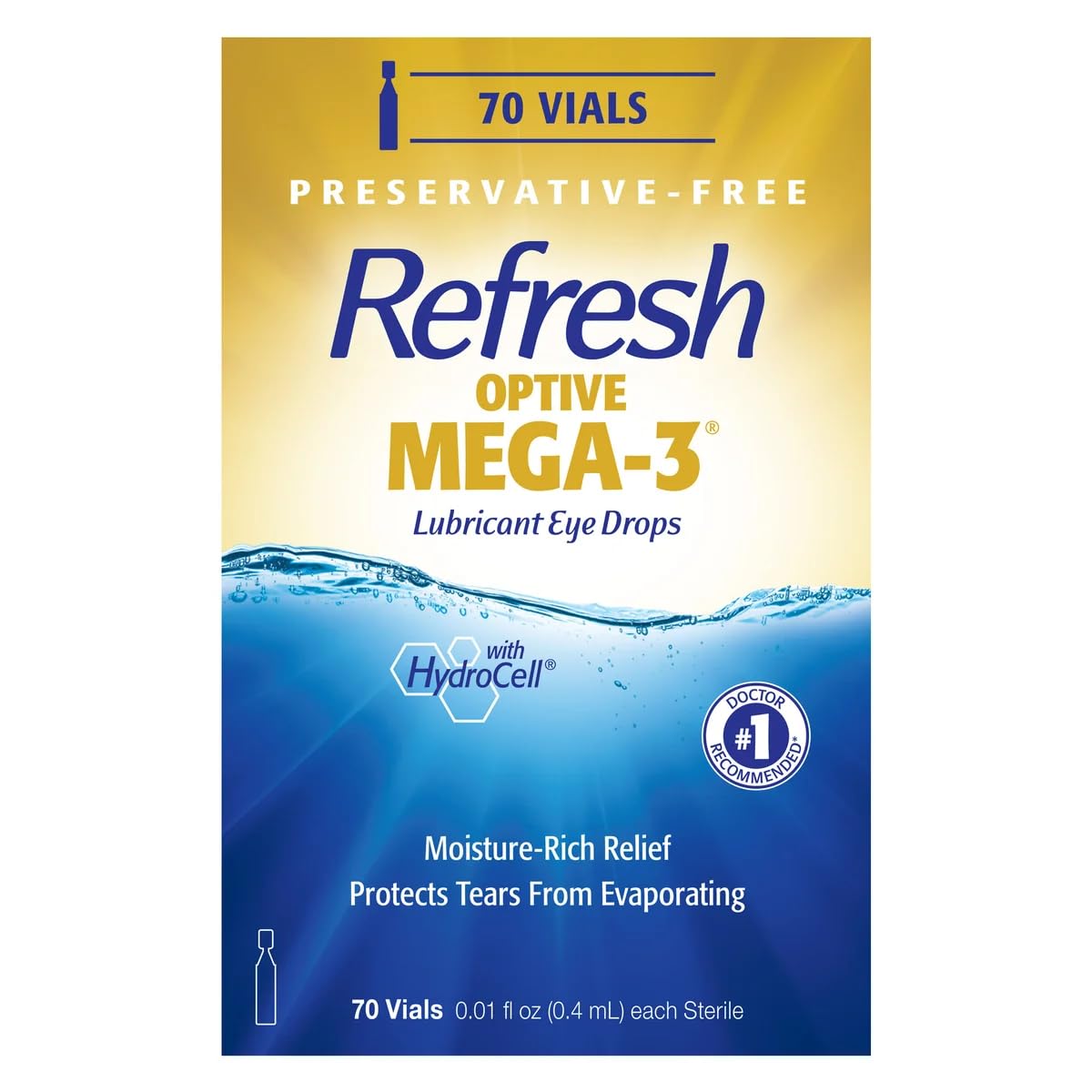 Refresh Optive Mega-3 Gotas Lubricantes para Ojos, 0.4 mL, 70 Viales