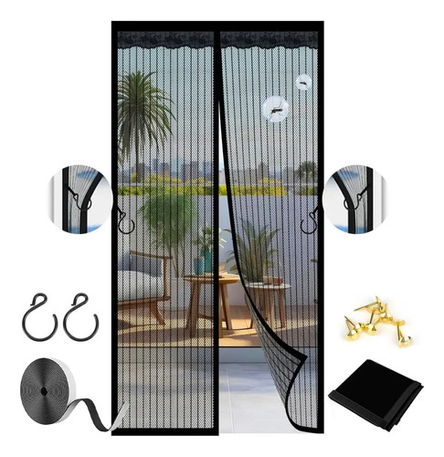 Cortina Mosquitera Magnetica Para Puerta Malla Anti Insectos Negro