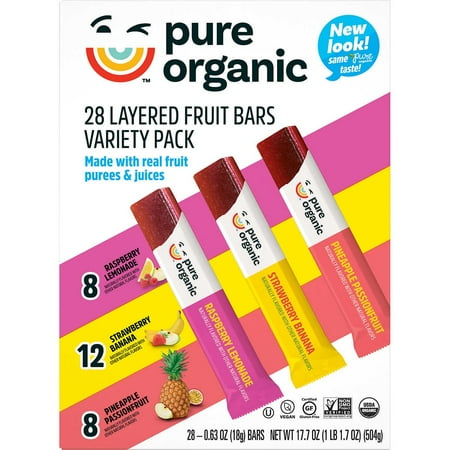 Pure Organic Layered Fruit Bars Variety Pack 0.63 Ounce (Pack of 28) Pure Organic