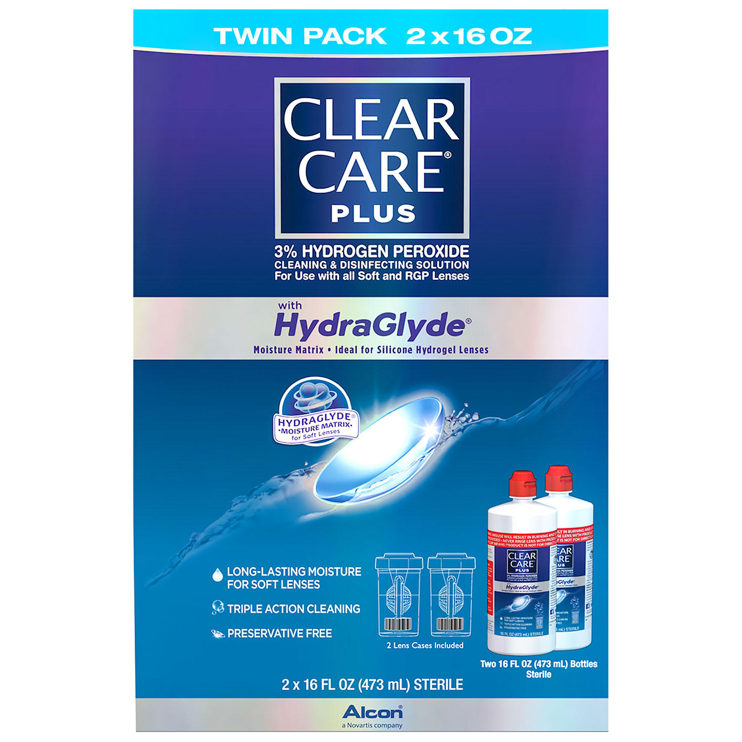 Clear Care Clear Care Plus with Hydraglyde Cleaning & Disinfecting Solution Twin Pack 16 oz