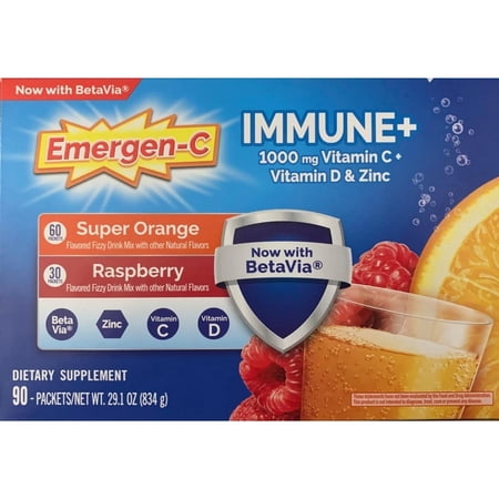 Emergen-C Immune+ 1000 mg Vitamin C + Vitamin D & Zinc 90 Packets