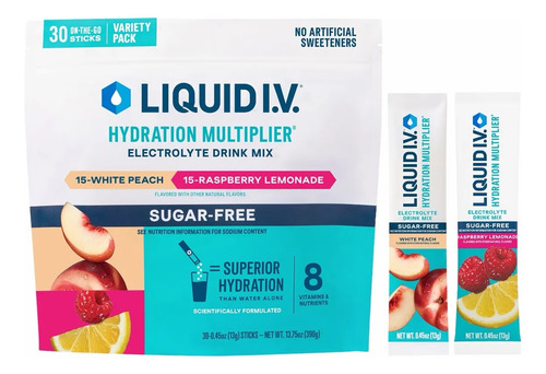 Liquid I.v. Electrolitos Sin Azúcar Durazno Frambuesa 30 Pzas