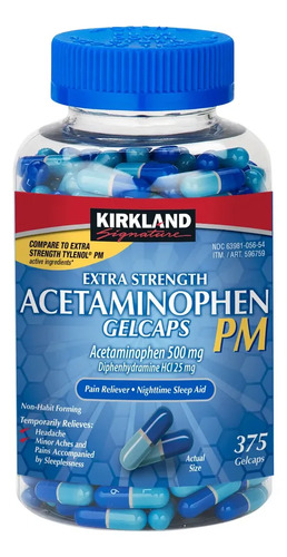 Kirkland Signature Acetaminophen PM Extra Strength 500 mg 375 Gel Caps 4