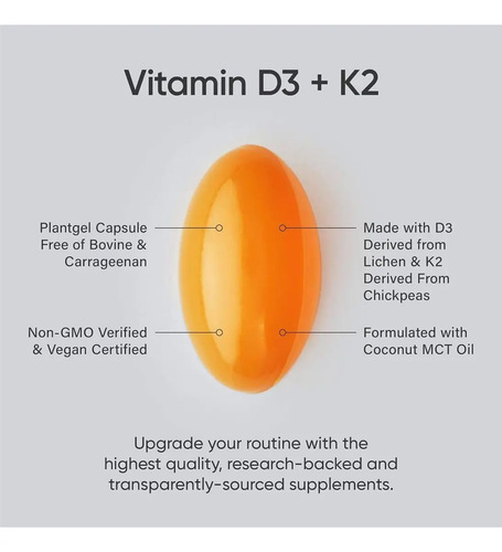 Vitamina D3 + K2 Sports Research 160 Veggie Softgels Sabor Sin Sabor 2