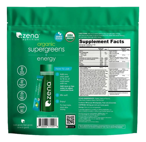 Zena Organic Super Greens Powder Packets, 45 Count 2