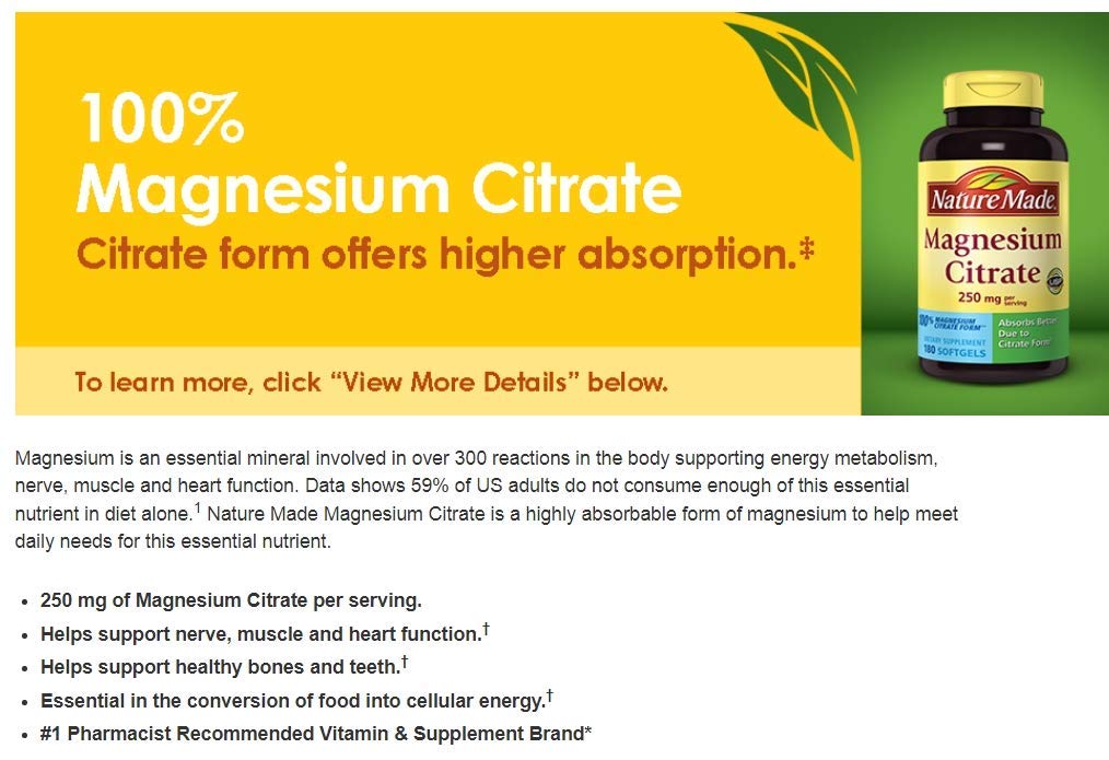 Nature Made Citrato de magnesio 250 mg 180 cápsulas blandas 5
