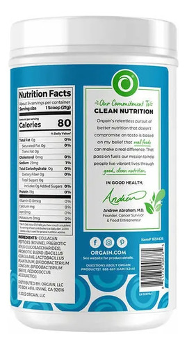 Orgain Collagen Peptides + Probiotics Sin Sabor 726g 2