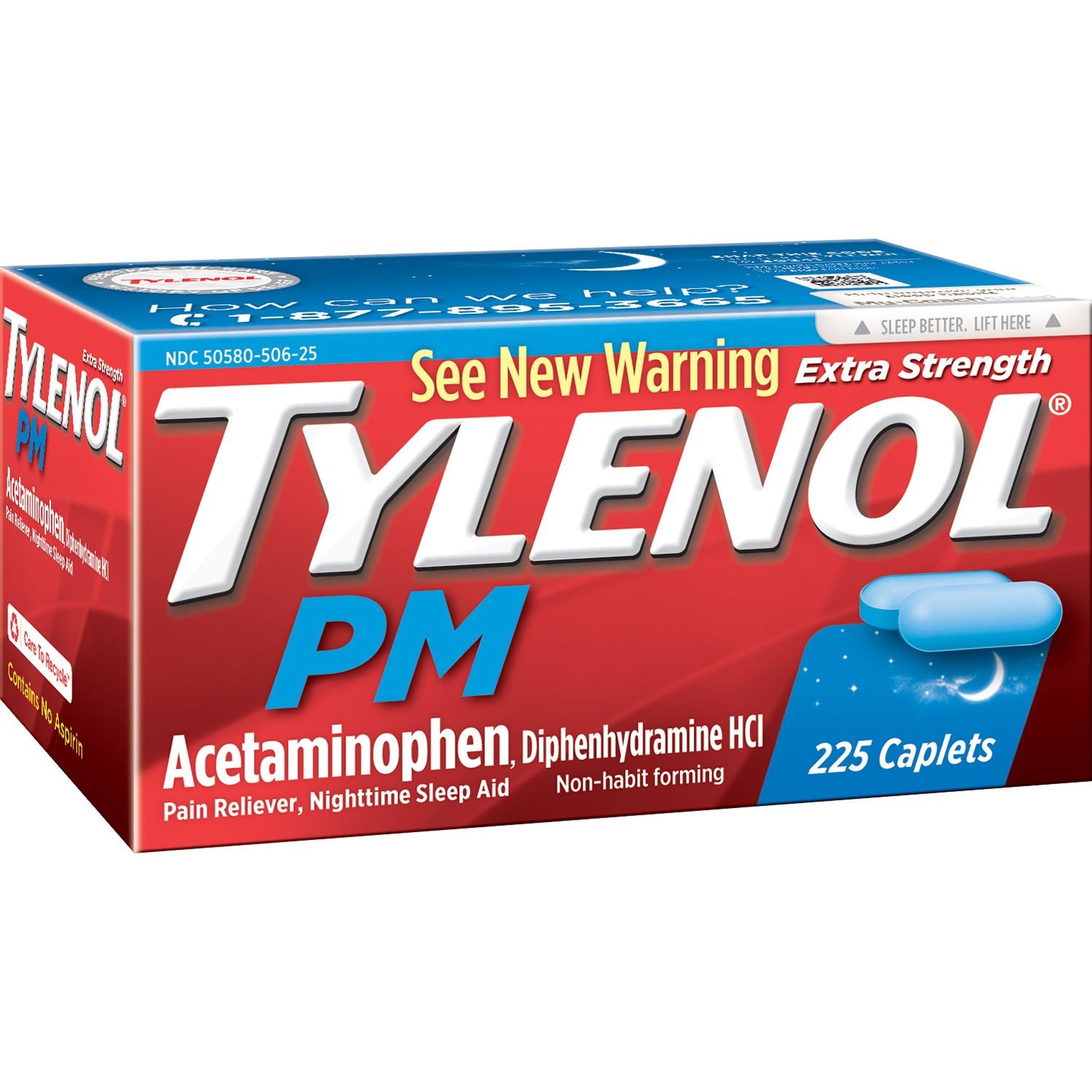 Tylenol PM Extra Strength Acetaminophen Diphenhydramine HCl, 225 cápsulas