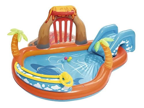 Alberca Inflable Bestway Lava Lagoon 53069 Con Tobogán Azul