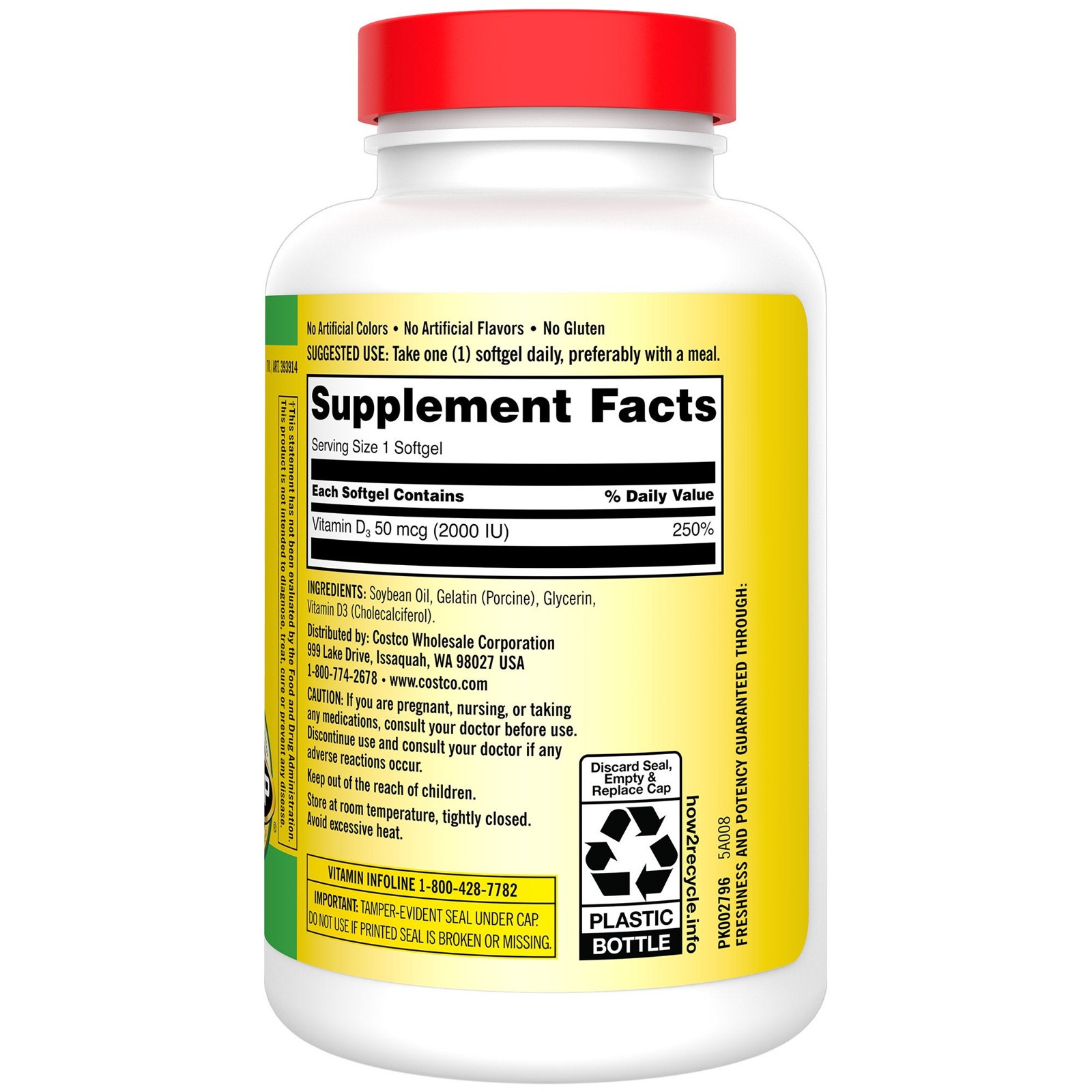 Vitamina D3 50mcg 2000iu Kirkland Ayuda Corazon Huesos 600cp Sabor Neutro Sin Sabor 5