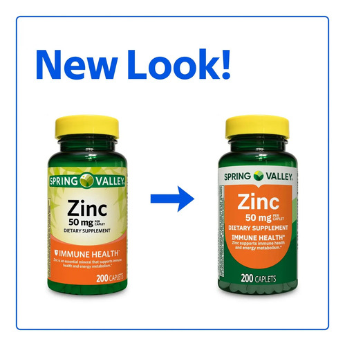 Zinc 50 Mg Spring Valley - Suplemento De Alta Potencia Para Refuerzo Inmunológico - Salud De La Piel Y Metabolismo -200 Tabletas Sin Sabor 2