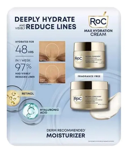 Crema Facial Roc Retinol Correxion Max Hydration Antiarrugas Mixta Día