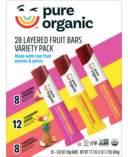 Pure Organic Barras De Frutas, Paquete Variado De 28 Piezas