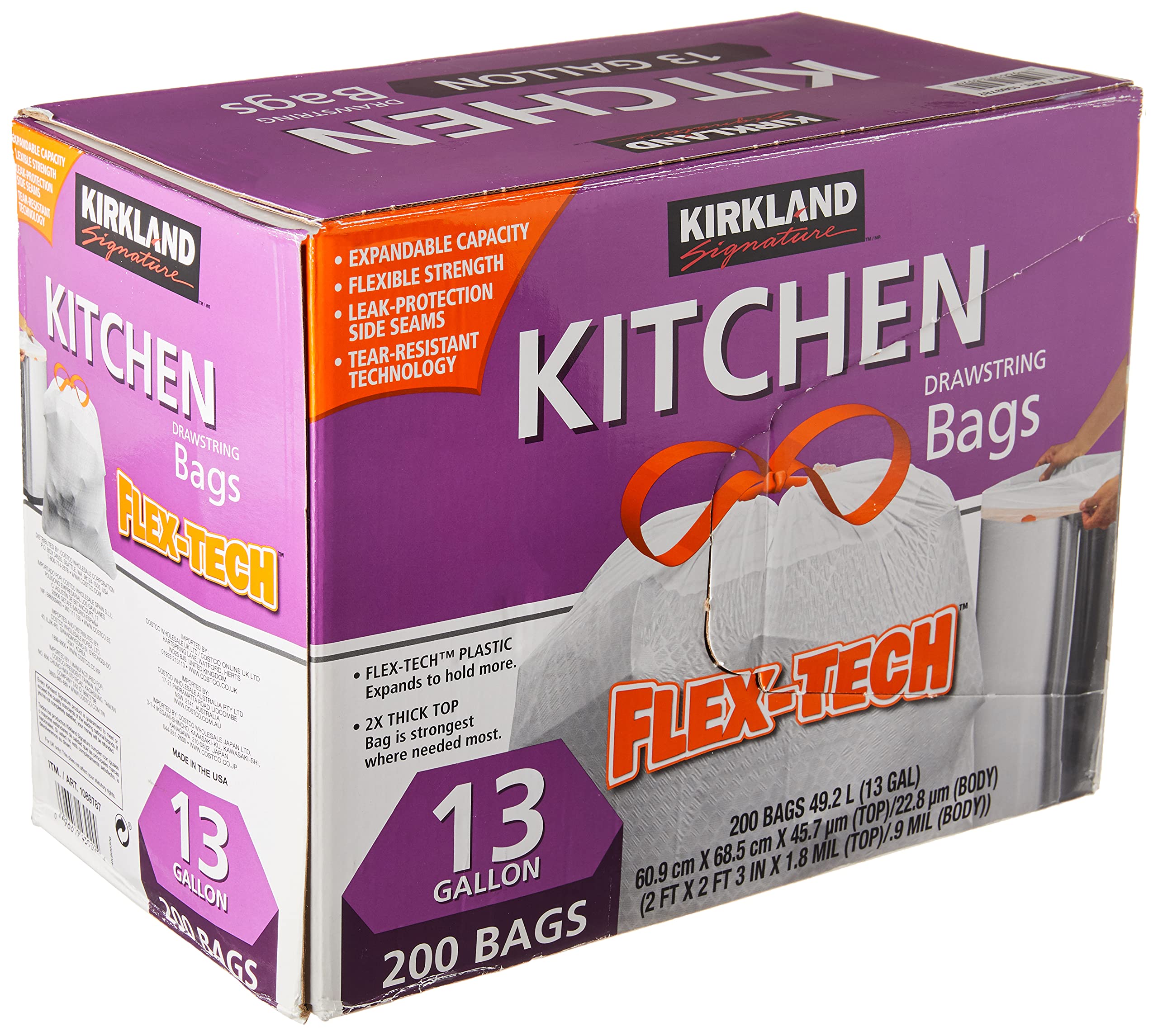 Kirkland Signature Flex-Tech Drawstring Kitchen Bags - 200 - 13 Gallon Bags