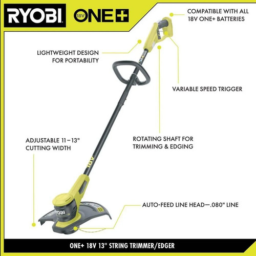 Desbrozadora Inalámbrica Ryobi One+ 18v 13 Pulgadas Verde 4