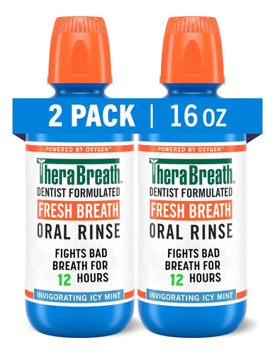 TheraBreath Enjuague Bucal - Sabor Menta Fresca, 1L. Combate El Mal Aliento Hasta Por 12 Horas, Sin Alcohol, Sin Ardor y Sin Colorantes Artificiales, Creado Por Dentistas.