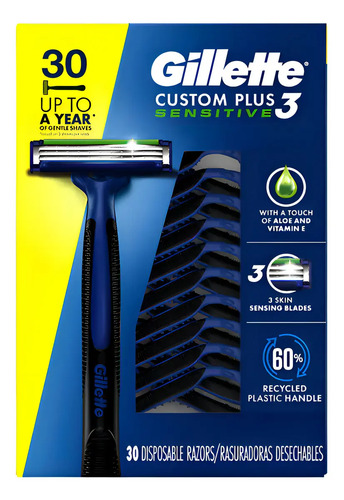 Rastrillos Desechables Gillette Custom Plus 3 Sensitive 30pz