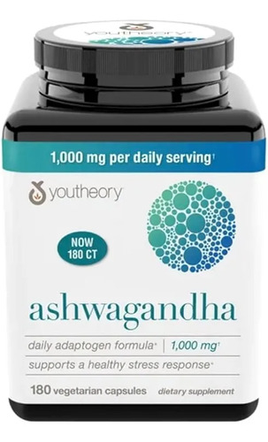Youtheory Ashwagandha 1,000 mg Daily Adaptogen Formula 180 Vegetarian Capsules